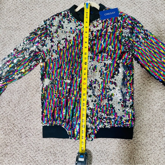 CRESAY Colorful Sequin Zip Up BOMBER JACKET! Woman’s Size Medium - Picture 9 of 14